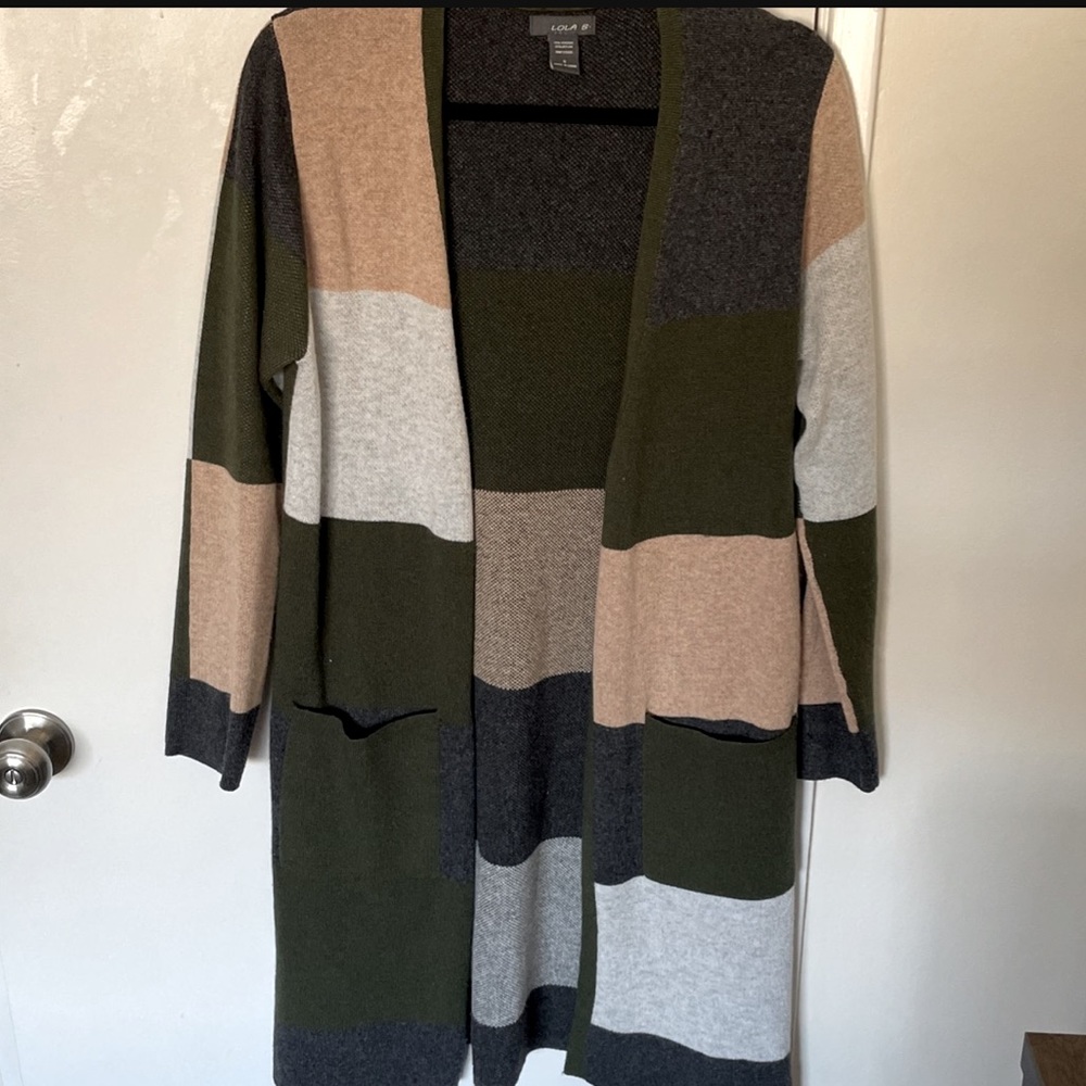 Mid length multi color cardigan